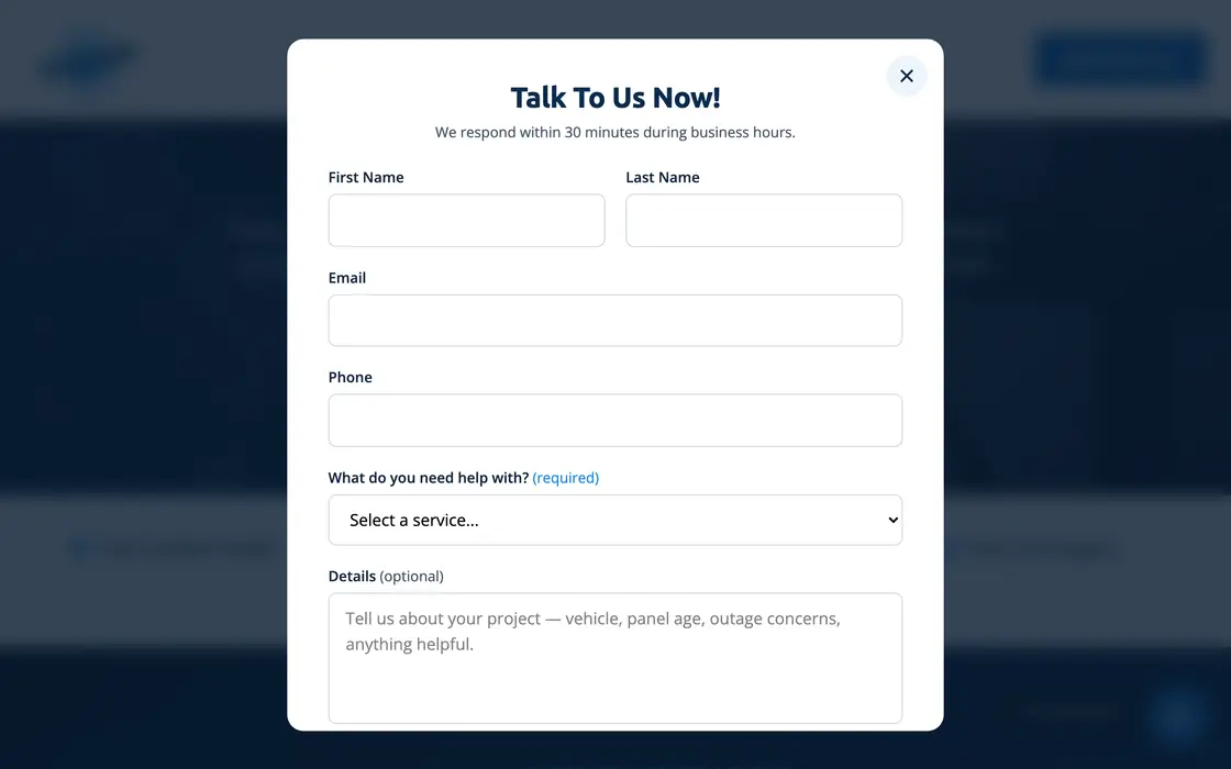 The Amped Electrical quote form, just opened