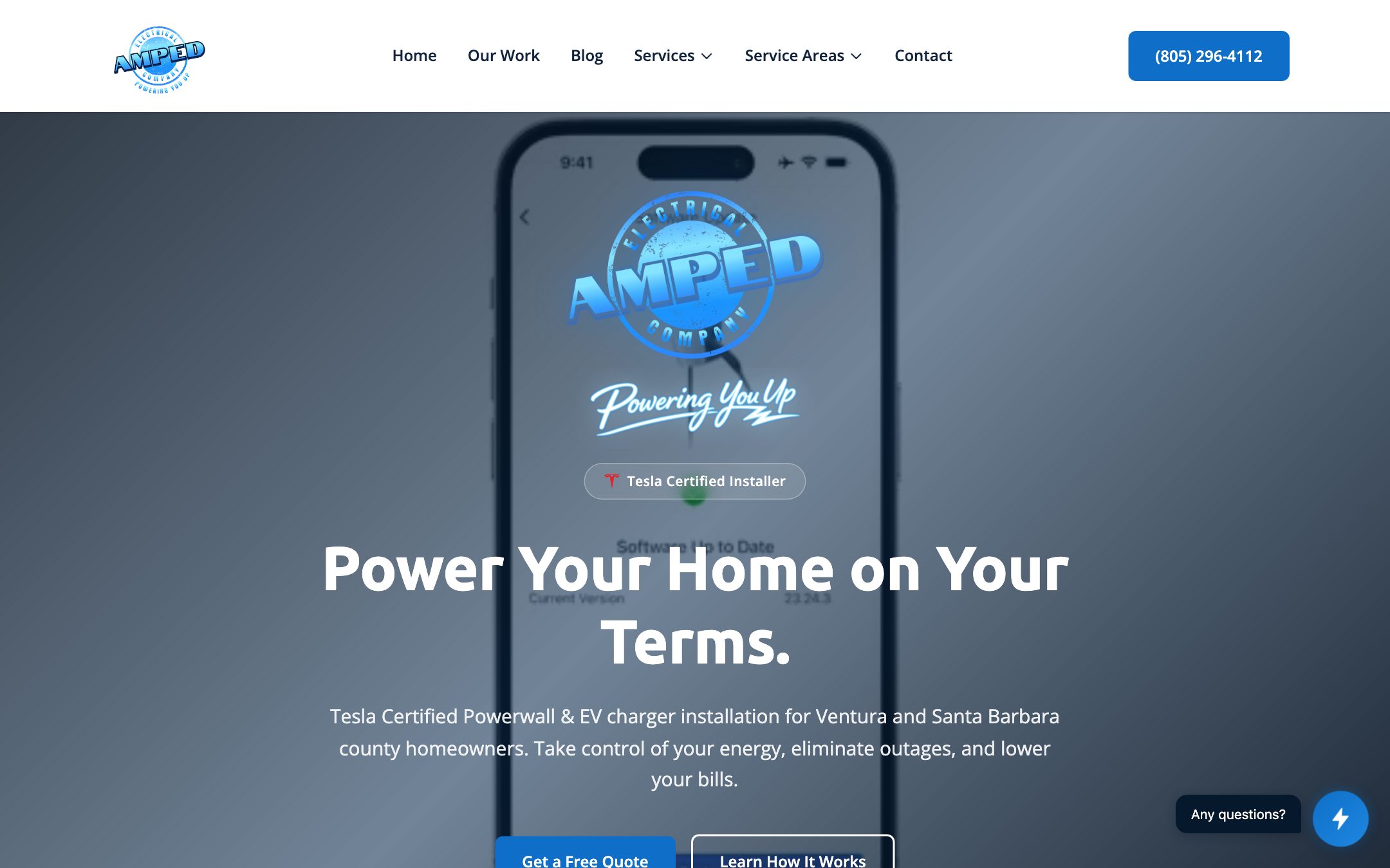 The Amped Electrical website built by Autopilot Systems, shown on desktop.