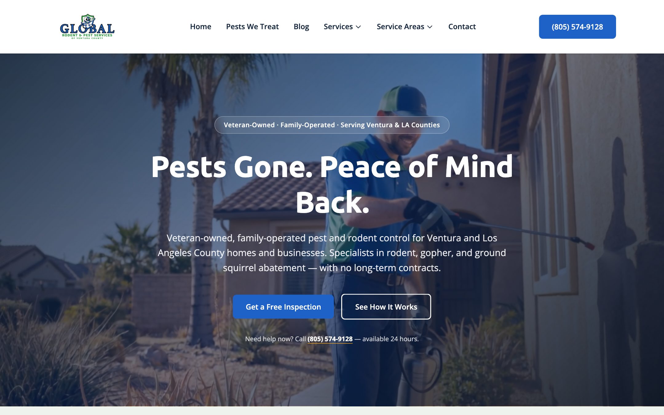 The Global Rodent & Pest Control website built by Autopilot Systems, shown on desktop.