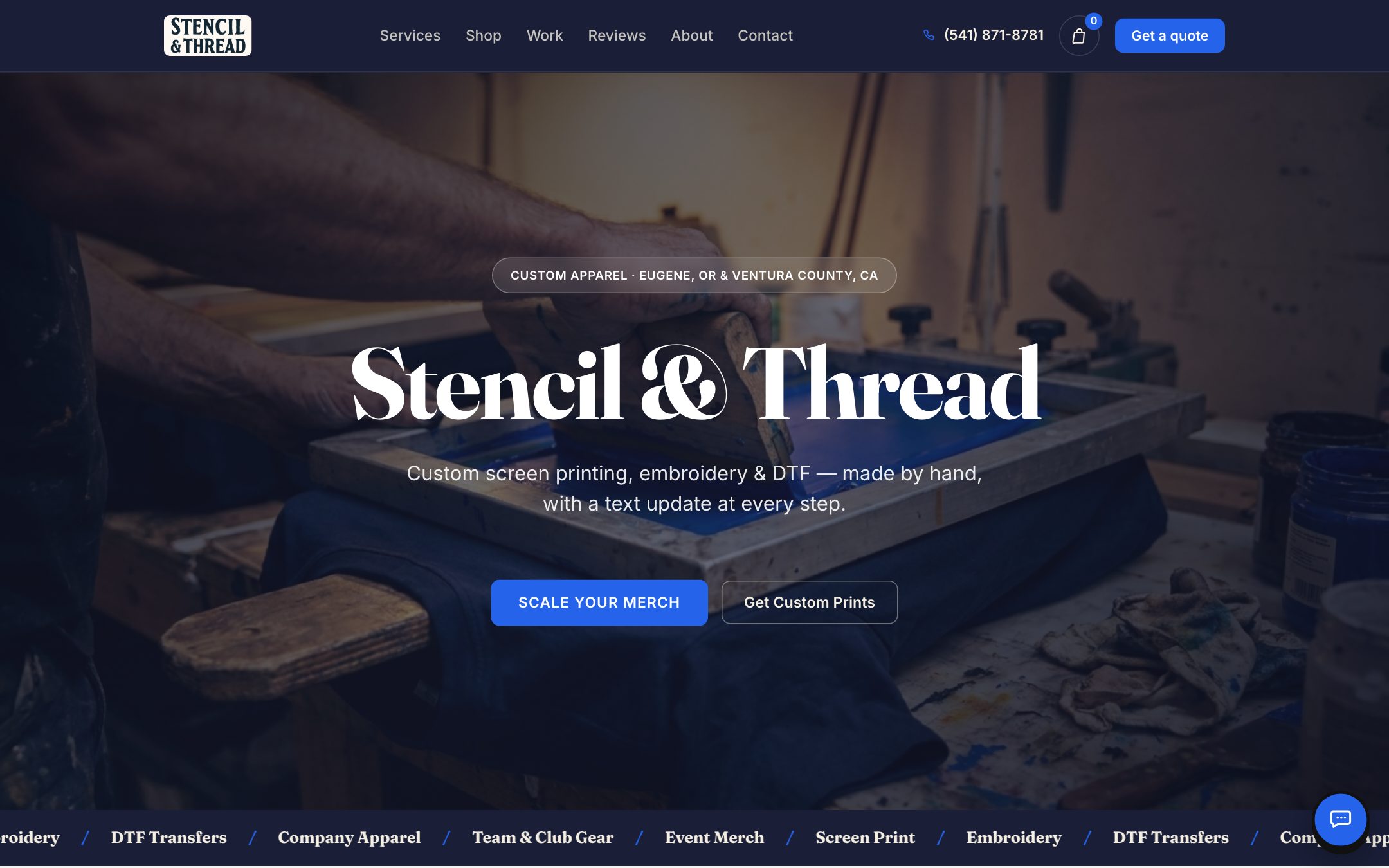 The Stencil & Thread website built by Autopilot Systems, shown on desktop.